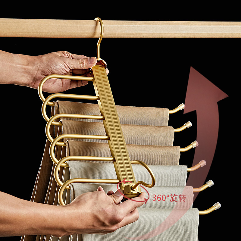 6-Layer Aluminum Alloy Magic Pants Rack Horizontally or Vertically Design 9mm Folding Multi-Layer Trousers Storage Hangers