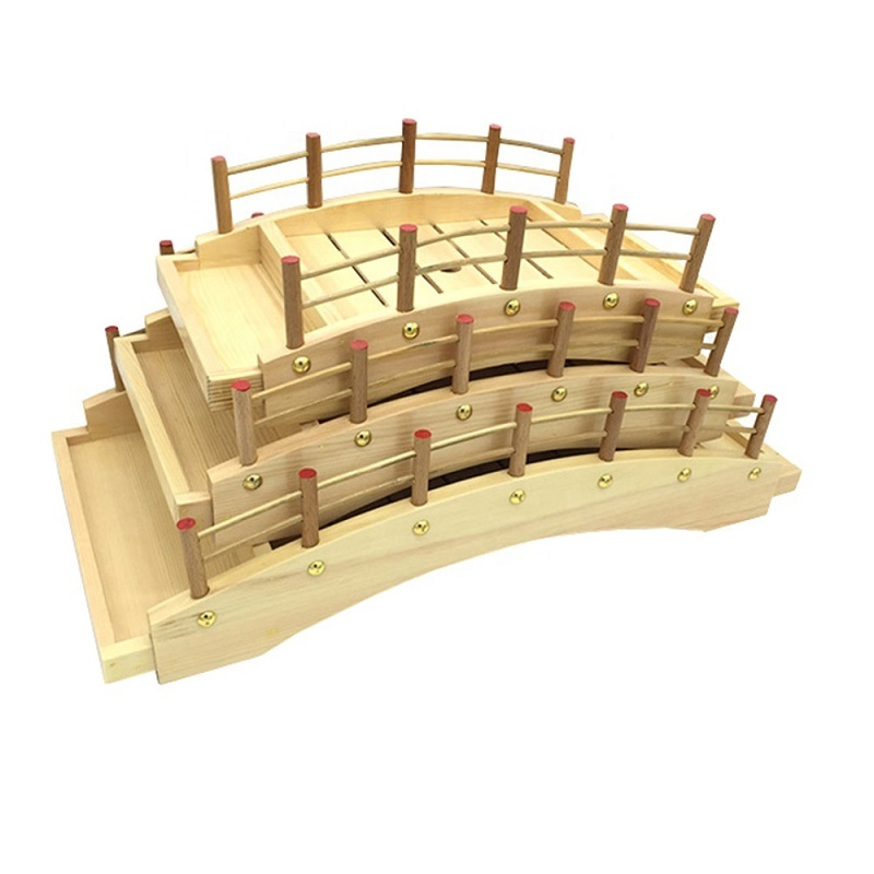 Japanese Pine Wood Sushi Bridge and Serving Plate Tray Wooden Product for Sale