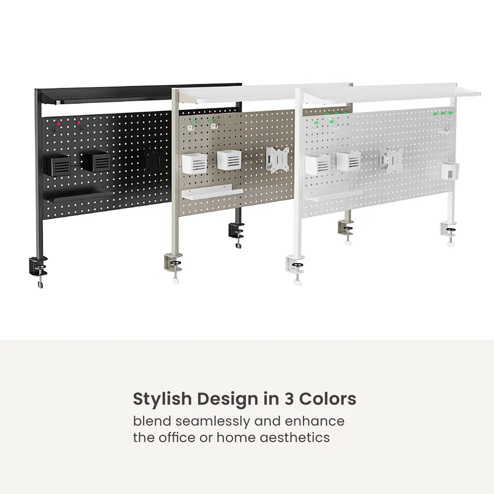 Custom Steel Metal Multi-Purpose Peg Board for Home Office Organization Clamp-on Desk Mount Shelf Organizer Pegboard