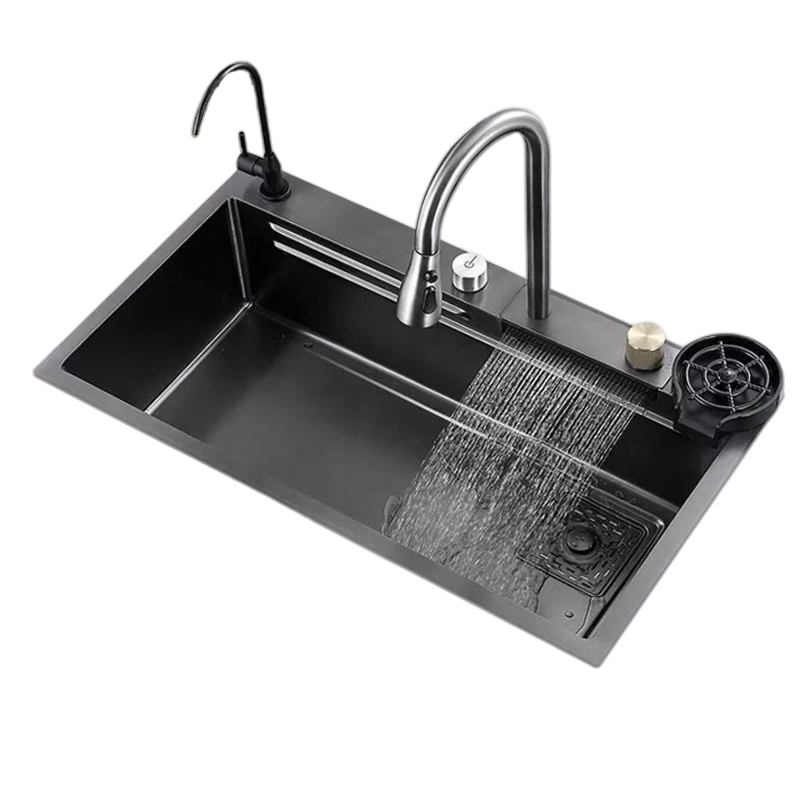 Modern Nano Scratch Resistant Double Bowl Stainless Steel Waterfall Style Kitchen Sink