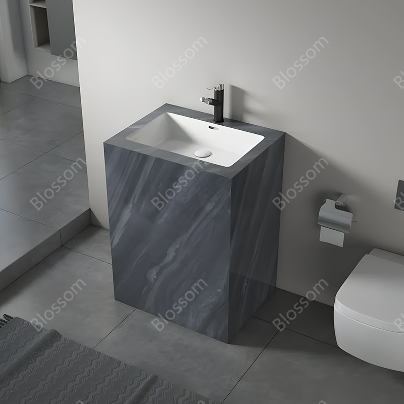 Free Standing White Sintered Stone Bathroom Pedestal Wash Basin