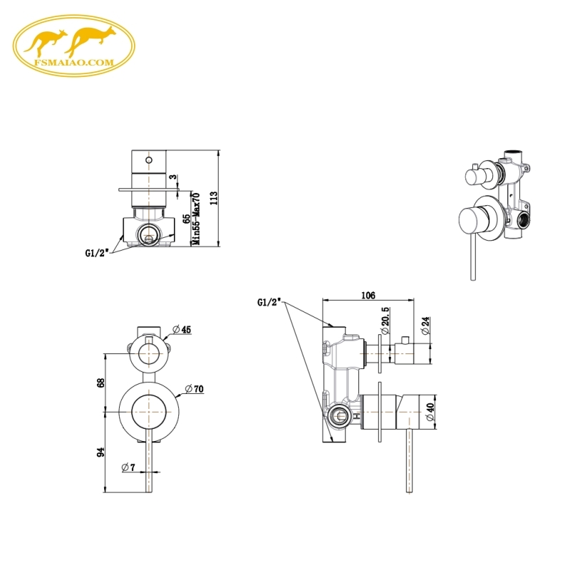 Bathroom 304 Stainless Steel Body High-Pressure Resistant Shower Mixer with Diverter