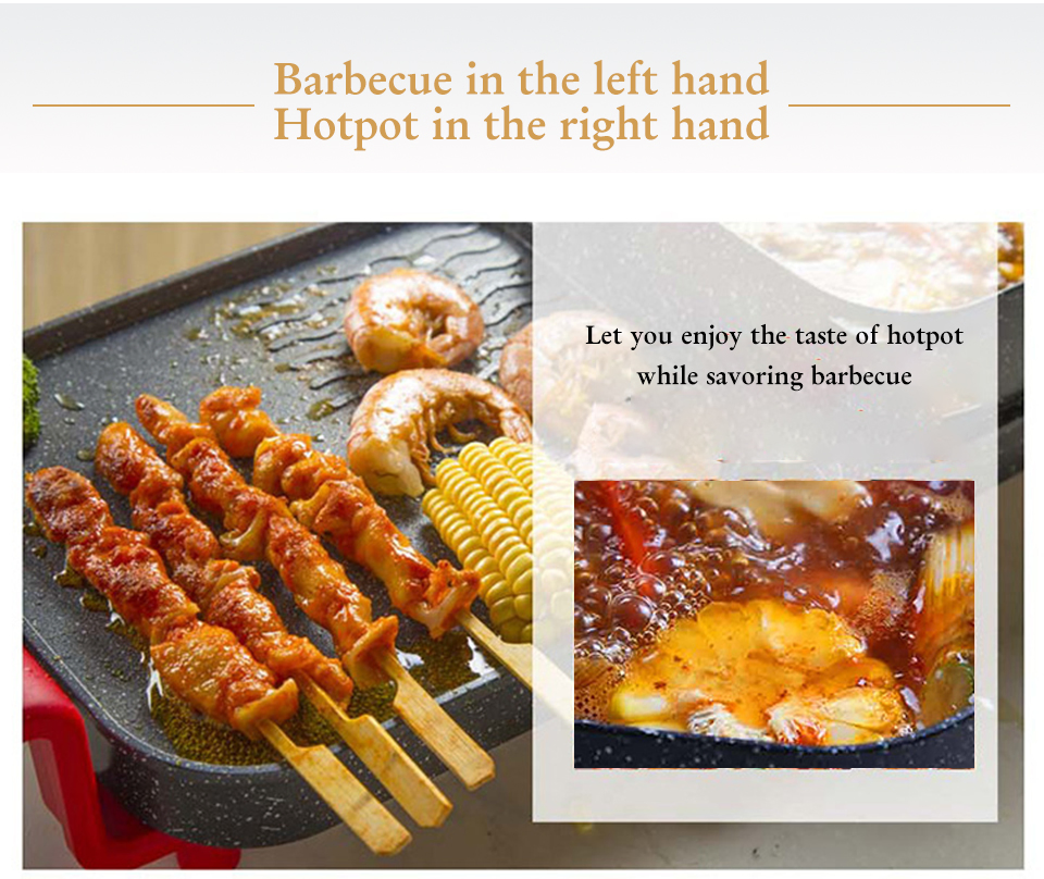 2-in-1 Baking Pan Automatic Oil Griddles Skillet Hot Pot & Barbecue Grill