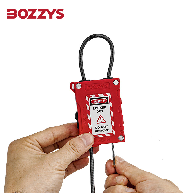 Bozzys Adjustable Lockout Safety Cable Padlock with 0.8m Plastic-Coated Stainless Steel Cable