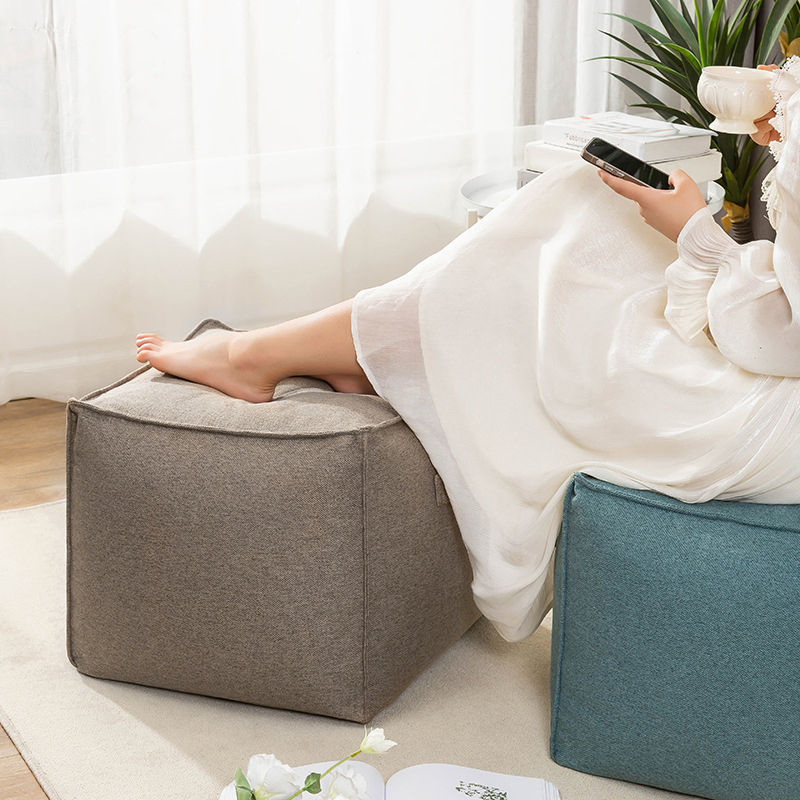 Room Essentials Cotton Linen Foot Rest Pouffe Ottoman Living Room Decor Cushion