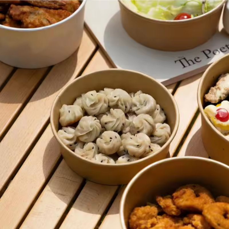 Disposable Take Away Kraft Paper Instant Noodle Containers Hot Soup Cups Salad Bowl with Lids