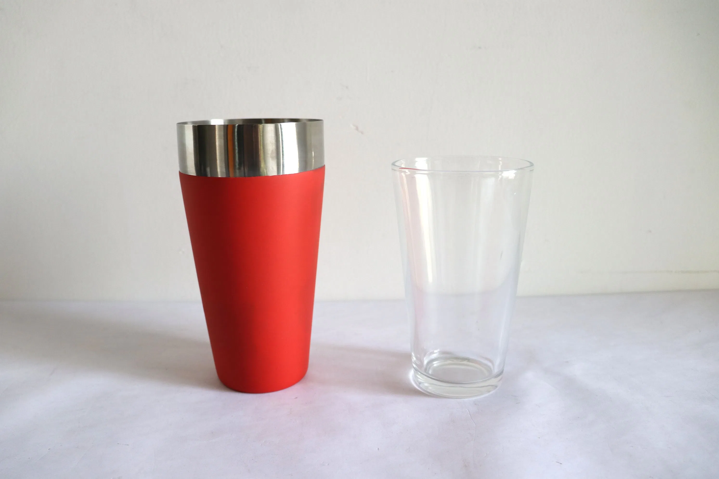 Cocktail Shakers 2 Piece 16 Oz and 28 Oz with Red Rubber Coating for Popov Keglevich Strathconon Powers