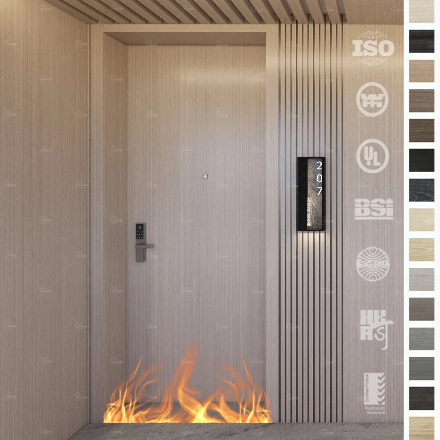 China Top Factory Custom Hotel Fire Doors Rating Hotel Fire Safety Doors with Smart Lock Guest Room Entrance Fire Doors