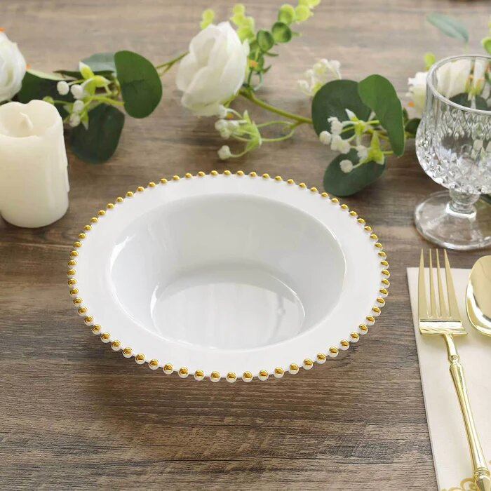 Elegant White Round Plastic Dessert and Salad Bowls for Events