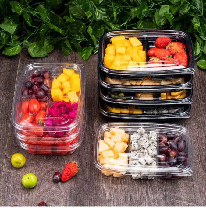 Customisable Disposable Plastic Fruit Salad Packaging Box 2 3 4 Compartment Container with Lid