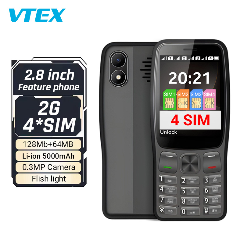 Кнопочный телефон 2.8 дюйма, 4 SIM, 5000mAh