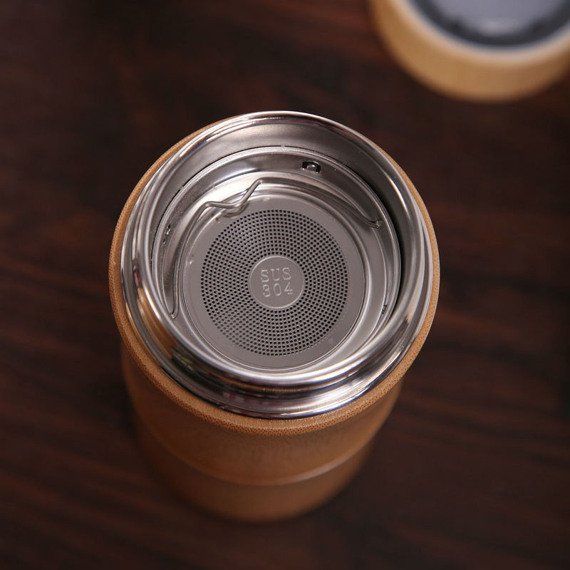 420ml Gift Thermal Stainless Steel Tea Coffee Double Wall Bamboo Travel Mug with Filter