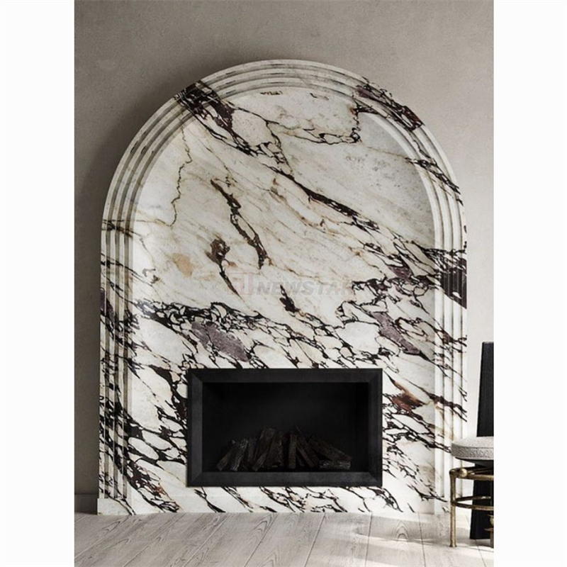 Newstar Sample Style Fireplace Natural Stone Marble Limestone Fireplace Surround Stone Mantel Indoor Decoration Calacatta Viola Marble Fireplace