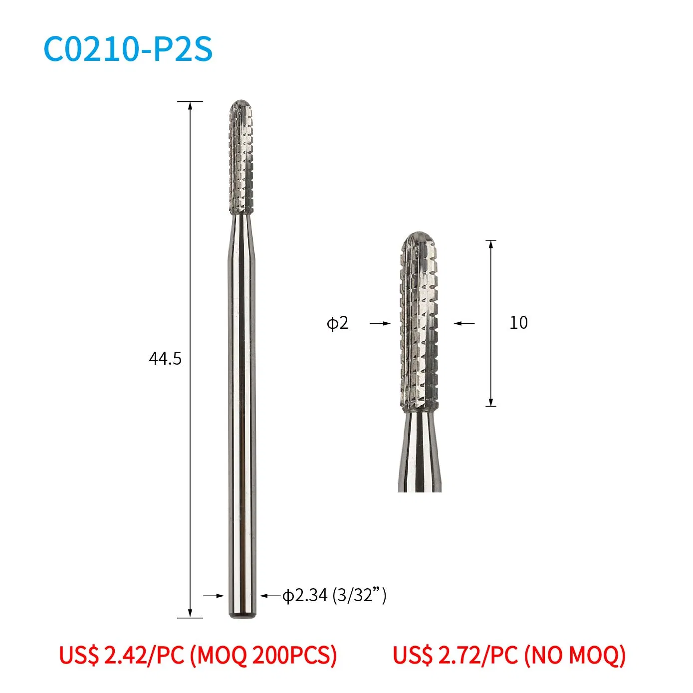 Small Cylinder Round Top Nail Carbide Bit