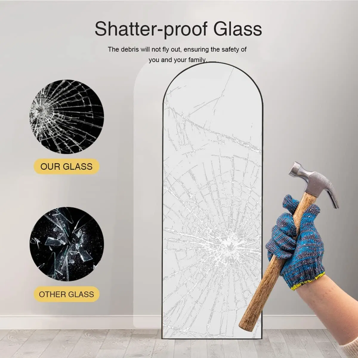 Arched Full Length Mirror Floor Mirrors with Aluminum Alloy Metal Frame Free-Standing Wall Mounted or Leaning Large Bedroom Dressing Mirror Modern