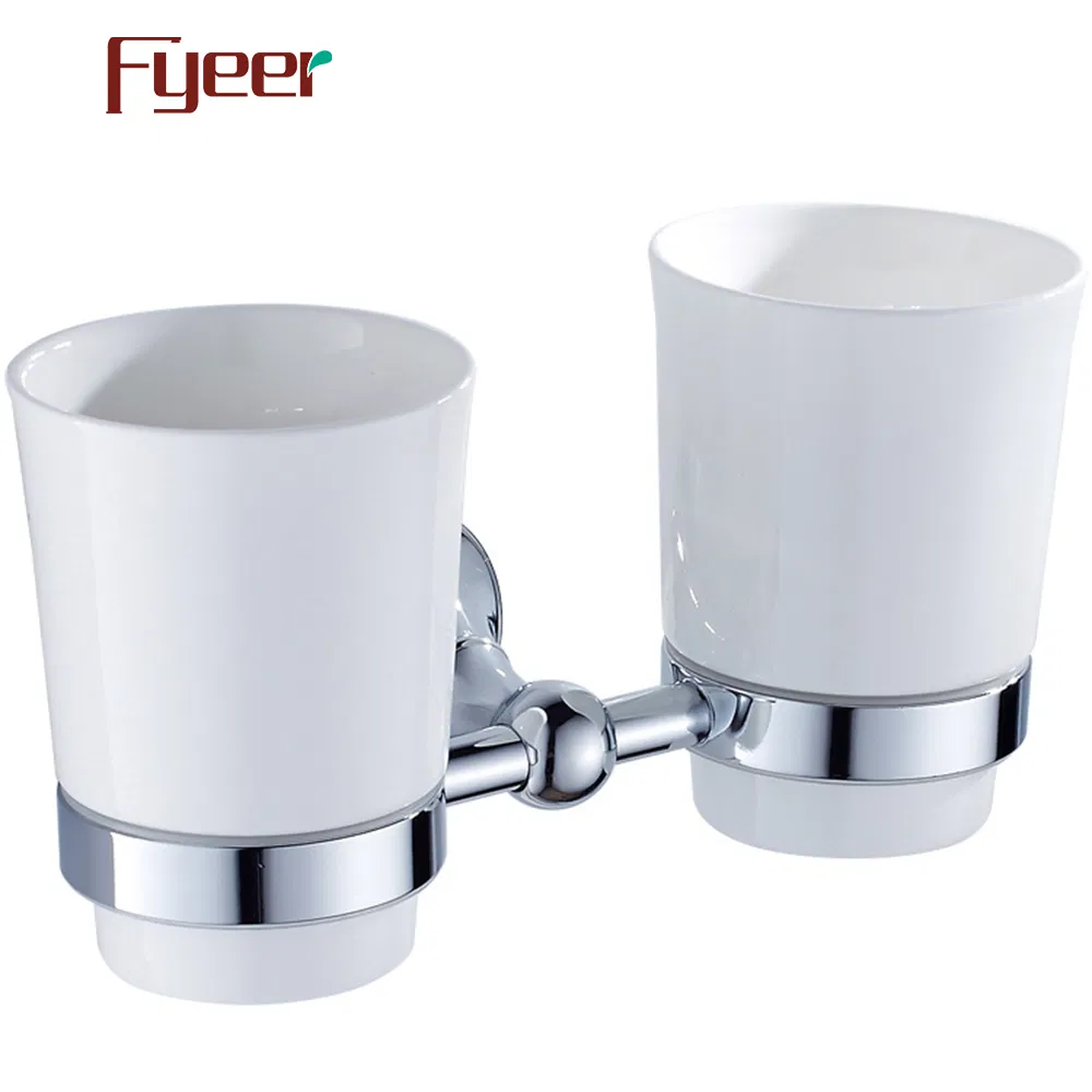 Fyeer Solid Brass Chrome Bathroom Accessory Double Tooth Brush Holder