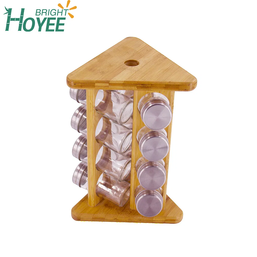 Вращающаяся бамбуковая полка для специй на 16 банок, 4 яруса