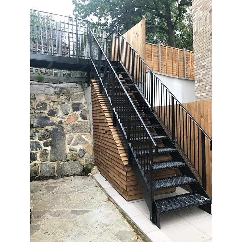 MS072 Metal Deck Stairs Steel Staircase Design Home Straight Outside Stairs