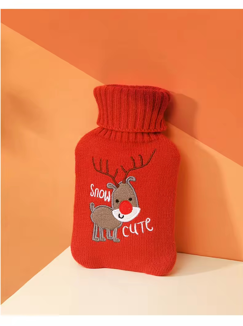 Christmas Personalized Embroidered Cotton Knitted Rubber Hot Water Bottle Bag Cover Custom