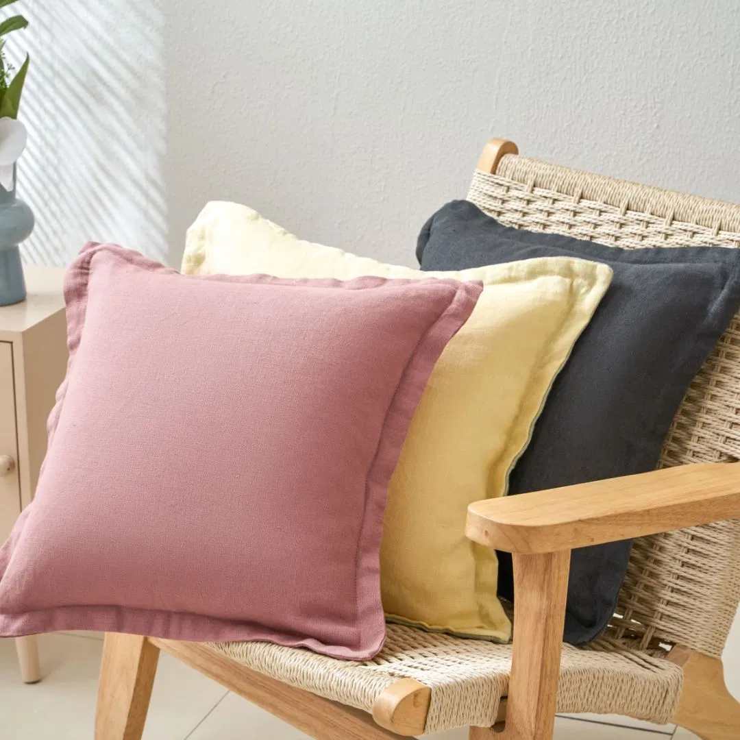 100% Linen Cushion Cover-Eco-Friendly Decorative Throw Pillow Case for Sofa & Bed
