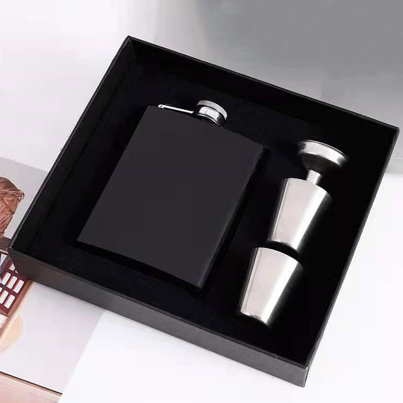 Promotional Black Hip Flask Set with Solid Gift Box Portable Hip Flask