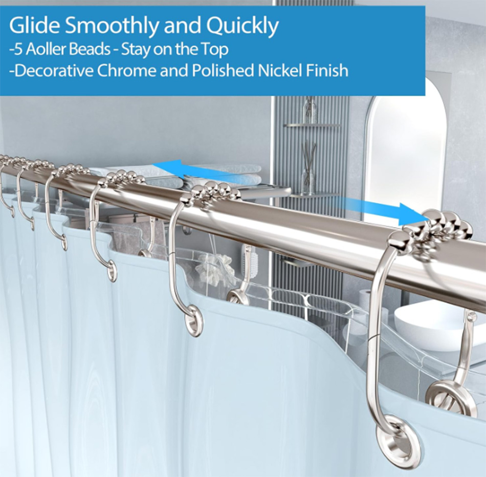 12PCS Wide Stainless Steel Shower Curtain Hooks Rings Heavy Duty Shower Hooks