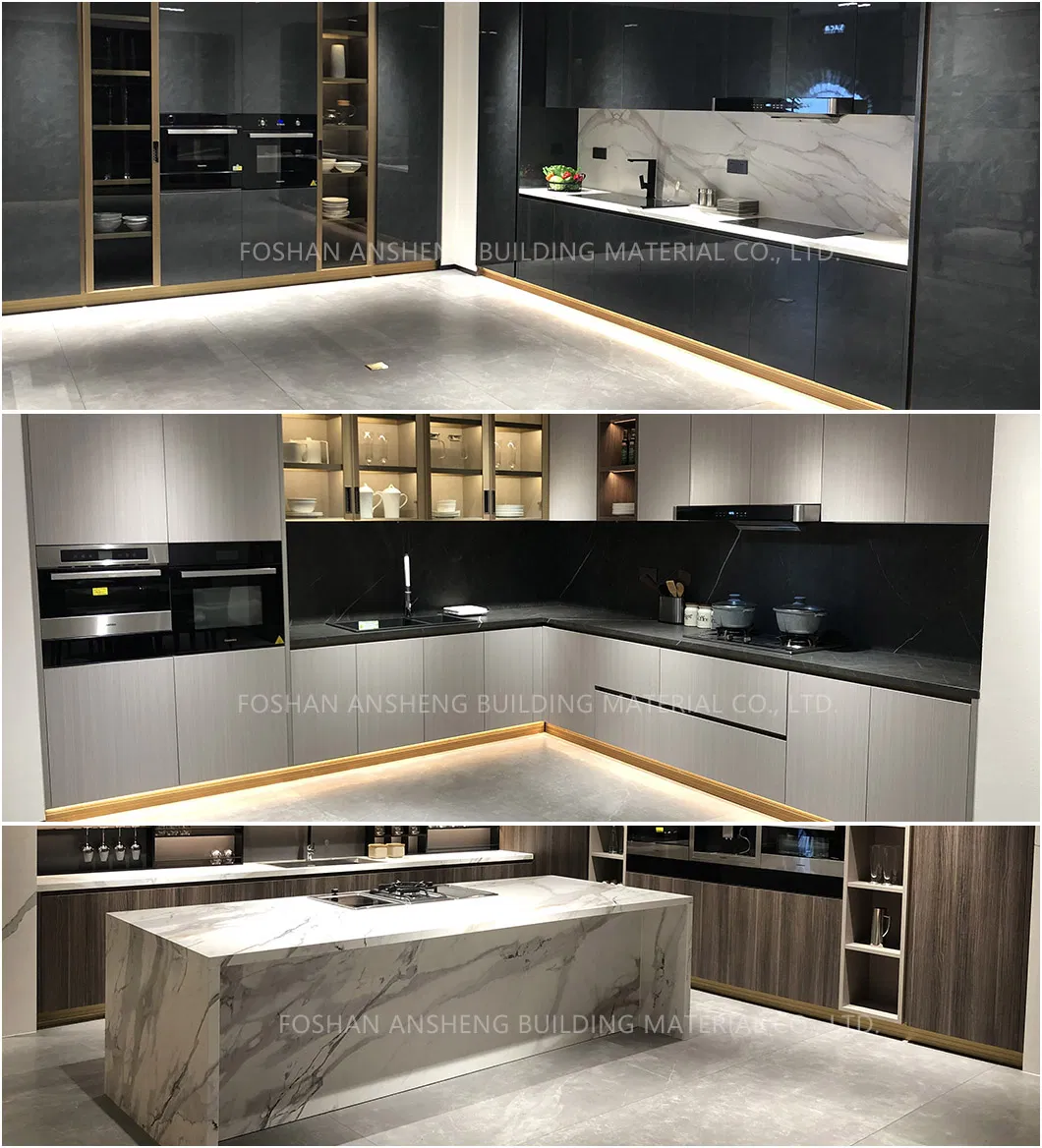 Precut Silky Finish Calacatta White Large Size Sintered Stone Countertop Island Kitchen Bench Design