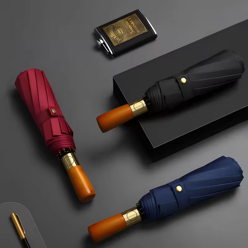 Business Man Logo Printing Rain Umbrella with Wooden Handle