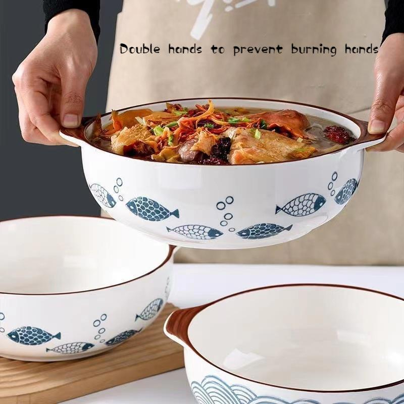 10.5"Food Bowl with Hands Pad Printing Stoneware Porcelainware Tableware