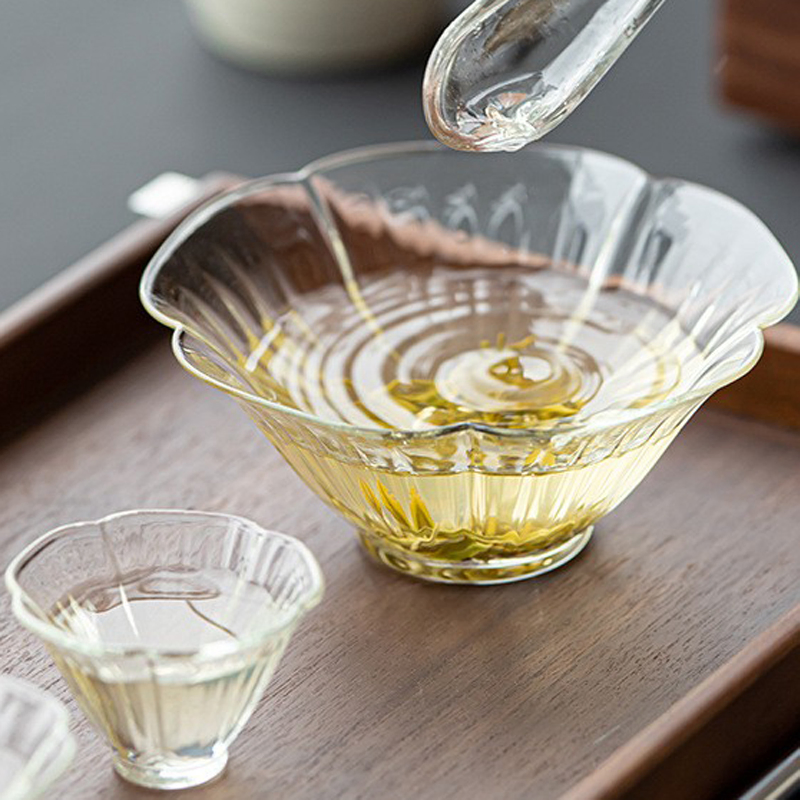 Hibiscus Flower Glass Tea Bowl Transparent Teaware Sugar Water Cup Tea Set