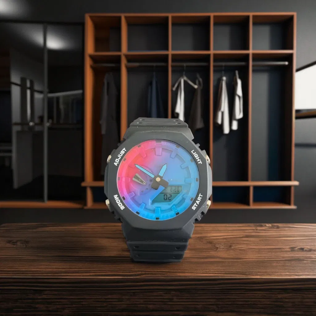 Factory Wholesale Super Clone Watches Octagonal Style Watches Black White Band Transparent Case Double Display Men's Watch Replica Bracelet Wrist Watch