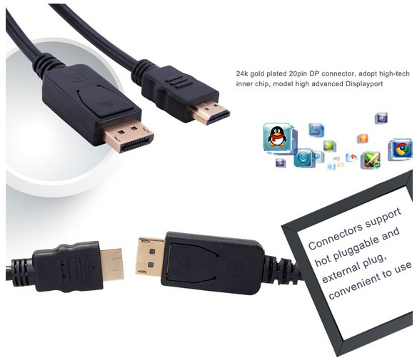 Displayport to HDMI Cable Male to Male 6ft 1.8m