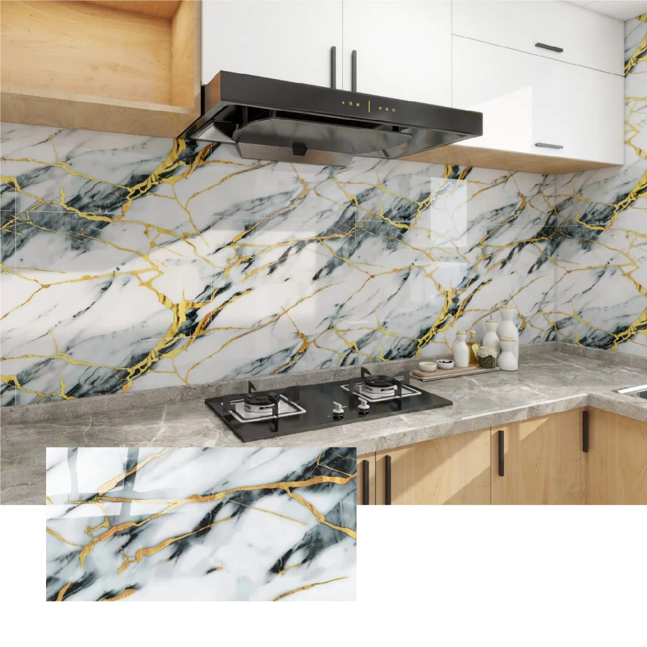 2.3mm Self Adhesive Marble Foam Sticker Roll for Hotel Lobby and Commercial Space Walls