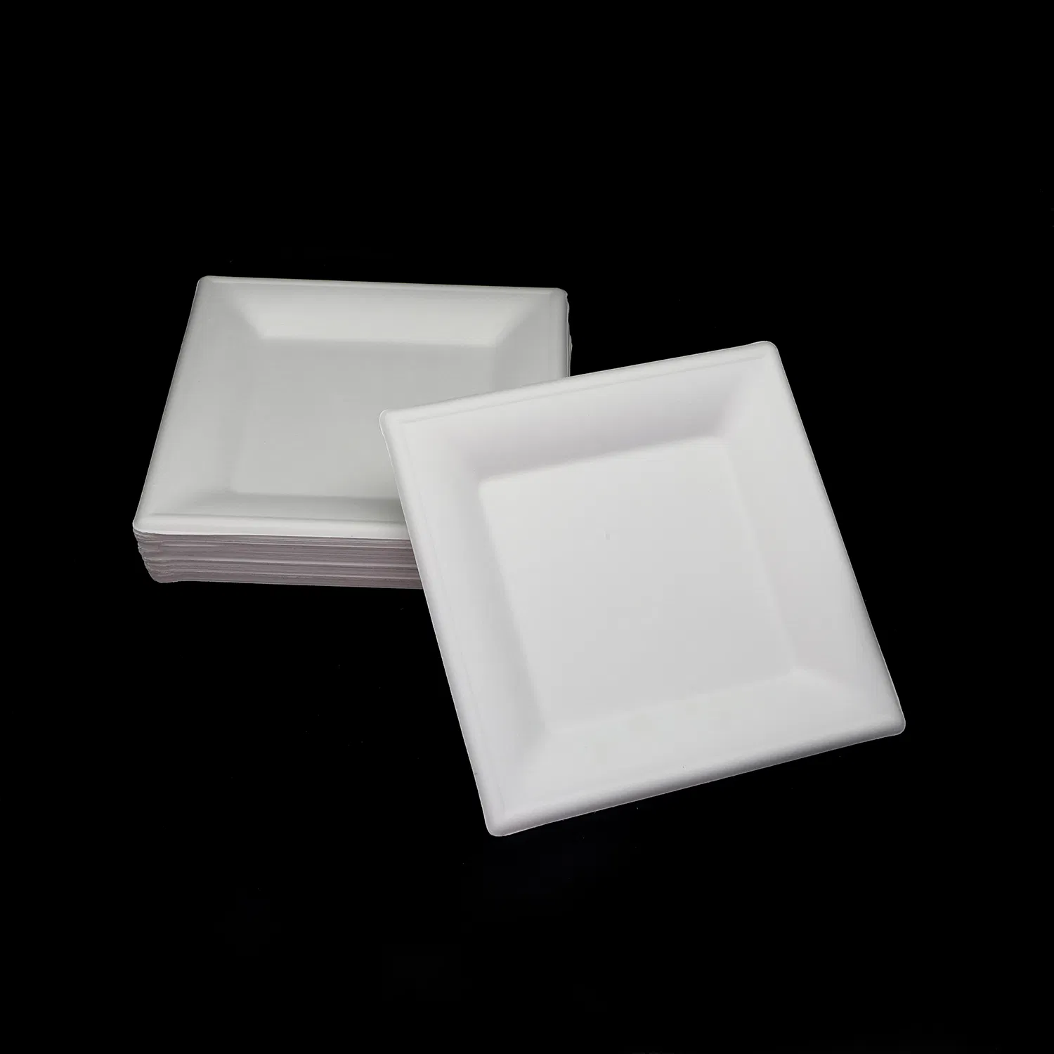 Disposable Manufacturally Customized White Sugarcane Bagasse Pulp Paper Square Plate for Delicious Cooking