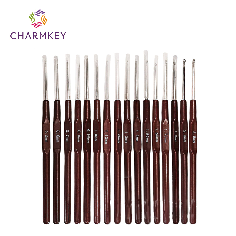 Alta Calidad Juego De Ganchillo De Aluminio, High Quality Knitting Needles Multiple Size Brown Fine Lace Crochet Hook Set