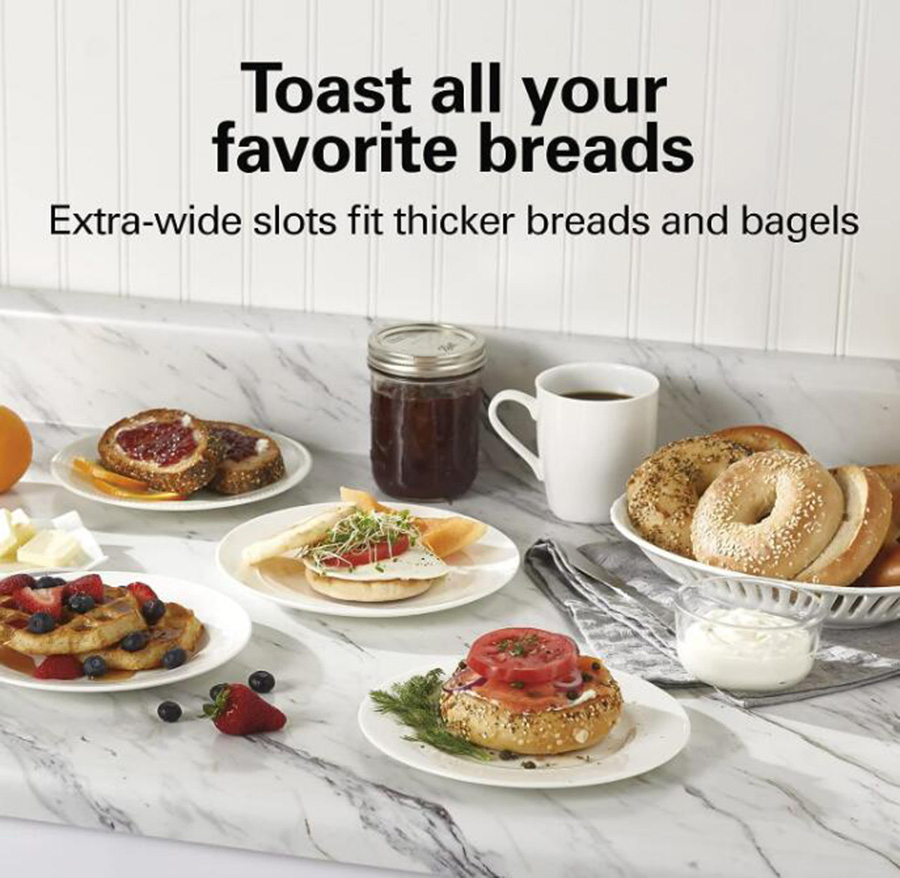 2 Slice Bread Machine Toaster with Extra Wide Slots Shade Selector Auto-Shutoff