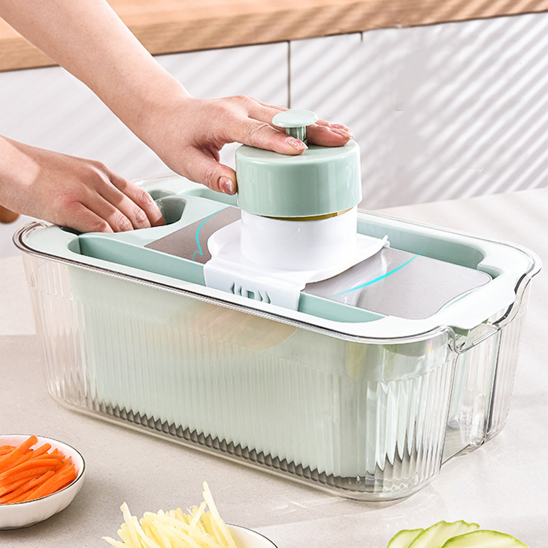 Ds-5212A Kitchen Slicer with Double-Layer Large-Capacity Drain Basket 3 PCS Stainless Steel Blades Vegetable Chopper