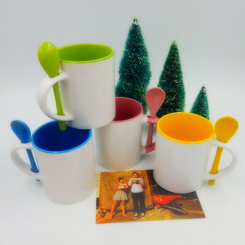 Customised Pattern Logo Free Design Ceramic Coffee Mug with Spoon