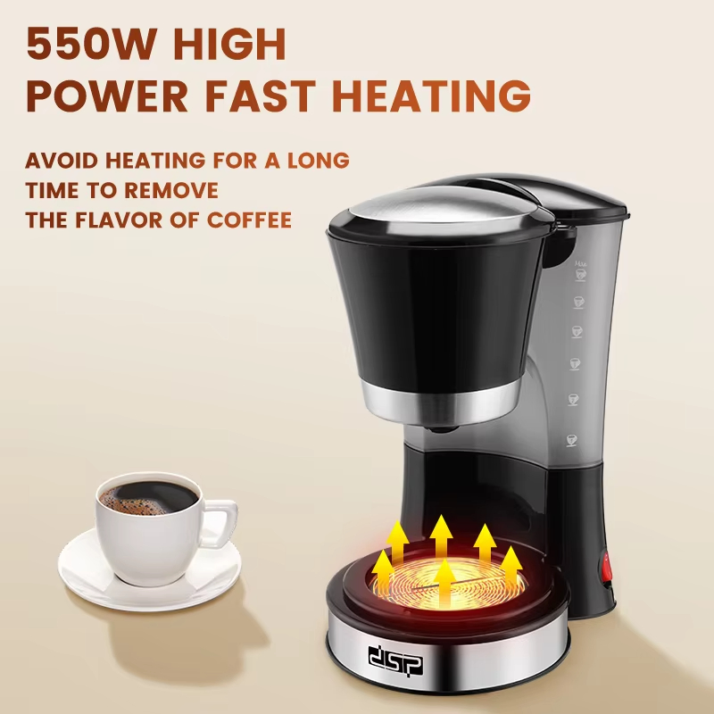 DSP Hot Sale Portable Grinder Automatic Machine Maker 0.6L Keep Warm 5-6 Cup Home Use Drip Coffee Maker