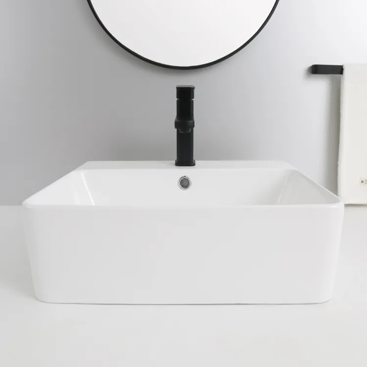 Manufacturer Wholesale Price Bathroom Small Rectangular Counter Top Porcelain Hand Wash Sink Ceramic Art Basin for Washroom