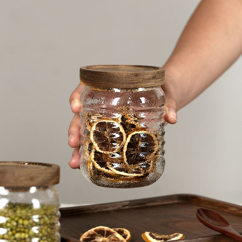 Food Grade Glass Kitchen Storage Canister with Wooden Lid