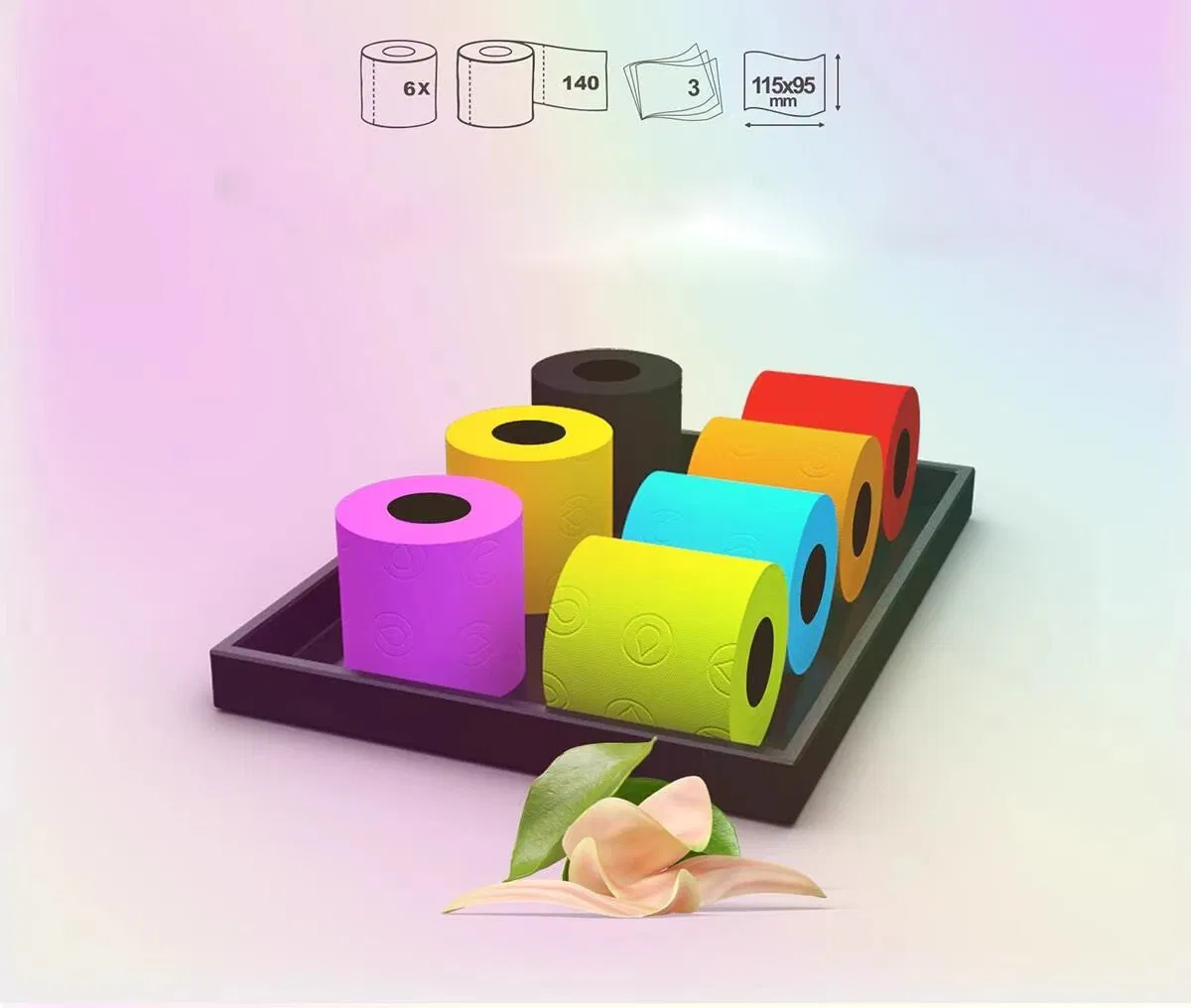 Compact Roll Design Easy to Install on All Types Colored Toilet Paper.