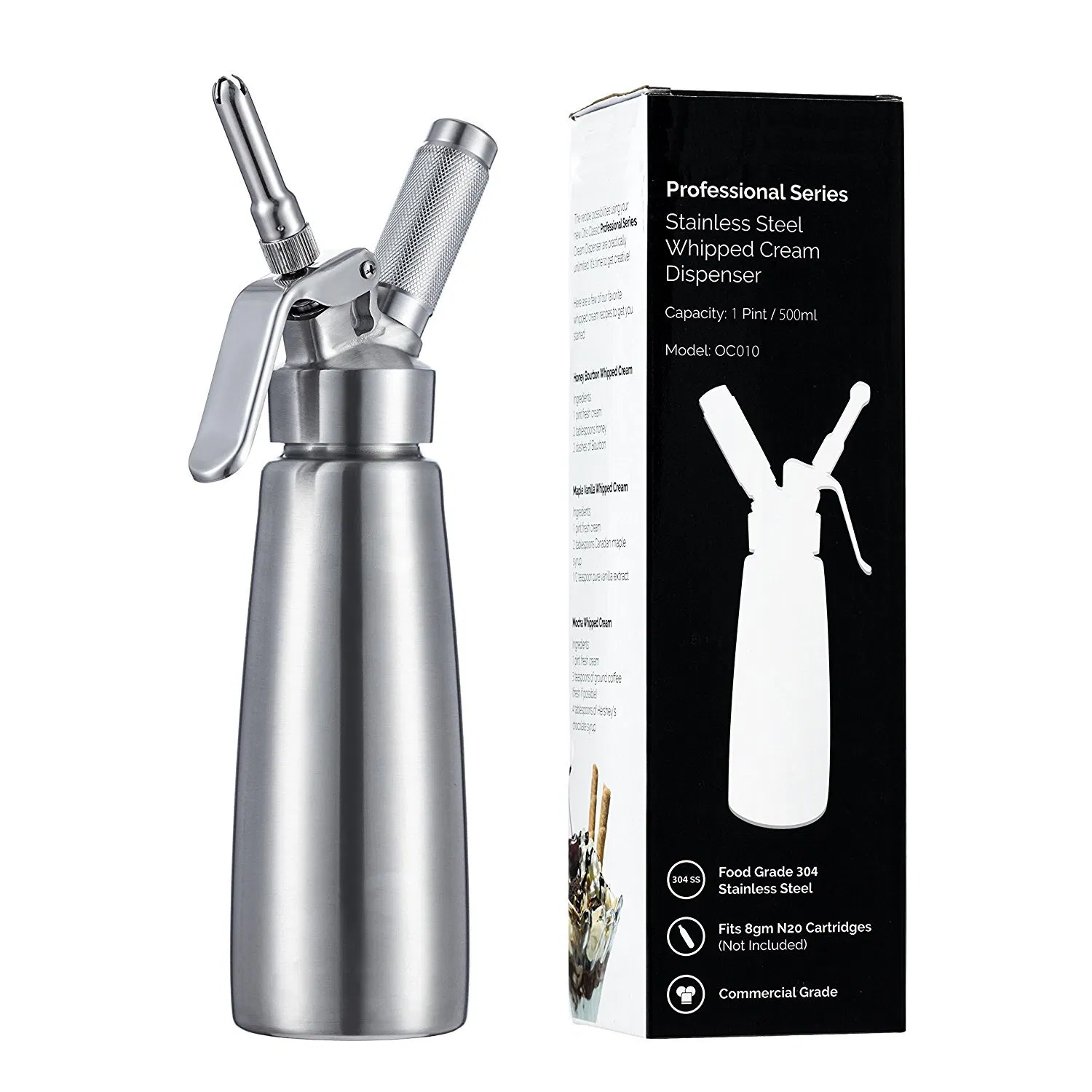 High Quality Stainless Steel 18/8 Versatility 500ml Whipped Cream Dispenser