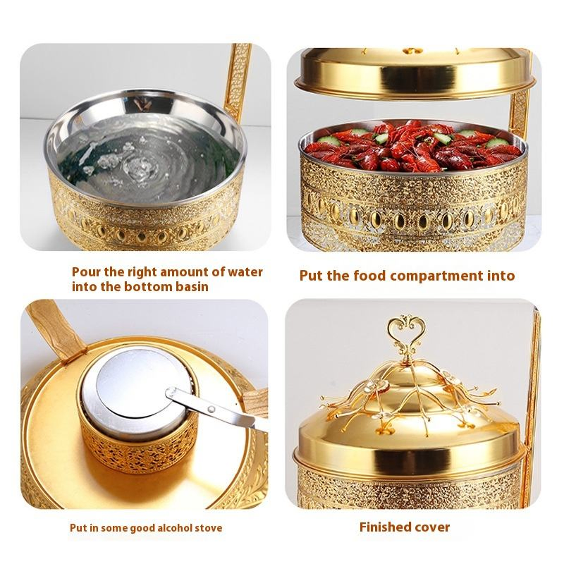 Multifunctional Metal Lid Middle East Export for Outdoor Weddings Includes Forks Warming Golden Buffet Stove