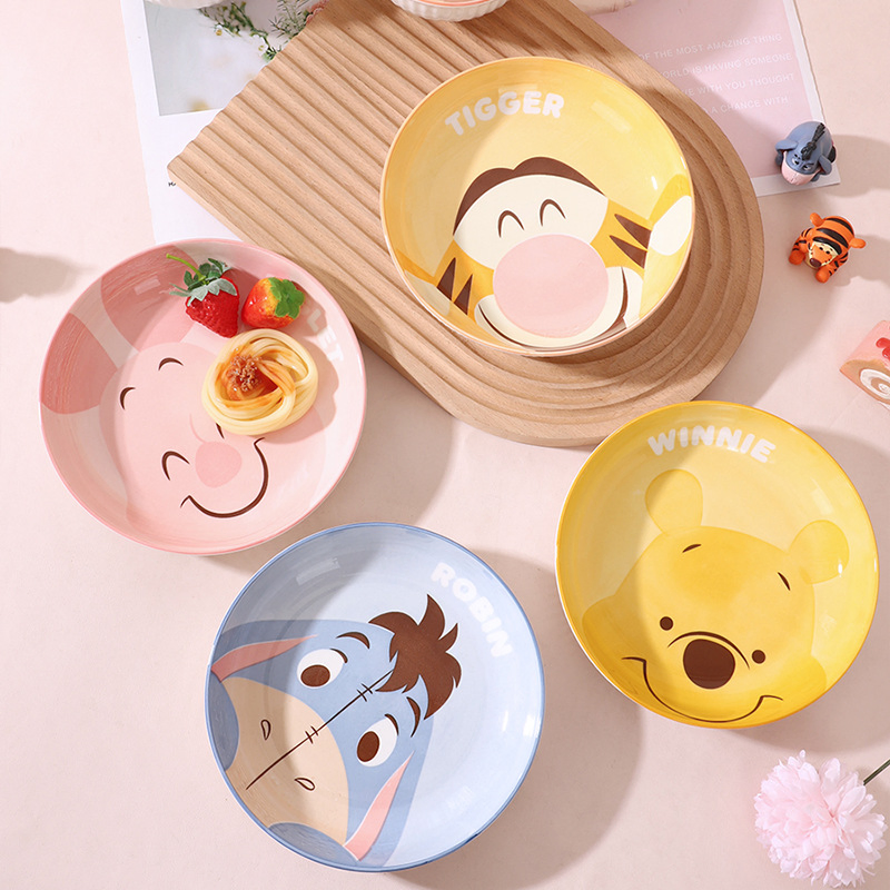 8"Coup Moon Soup Plate with Cartoon Decal Stoneware Ceramic Porcelain Tableware