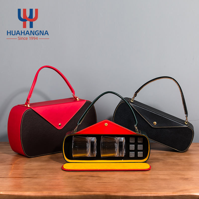 Luxury Whiskey Gift Set Custom Crystal Whiskey Glasses Set with 2 Whiskey Glasses and 6 Granite Whiskey Stones in Leather Box