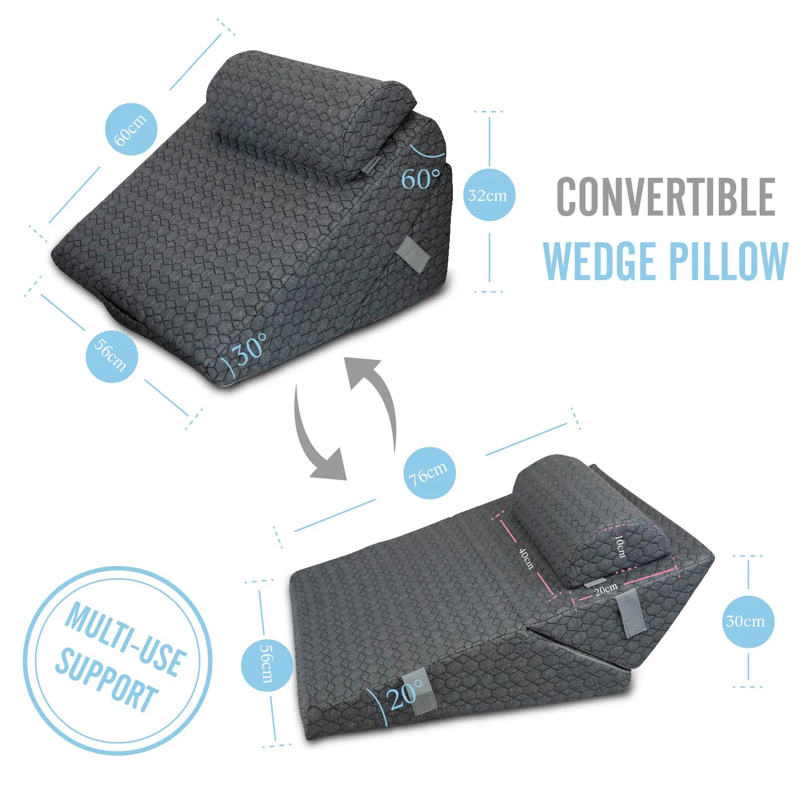 Memory Foam Adjustable Folding Bed Wedge Pillow for Legs and Back Pain with Extra Ergonomic Pillow