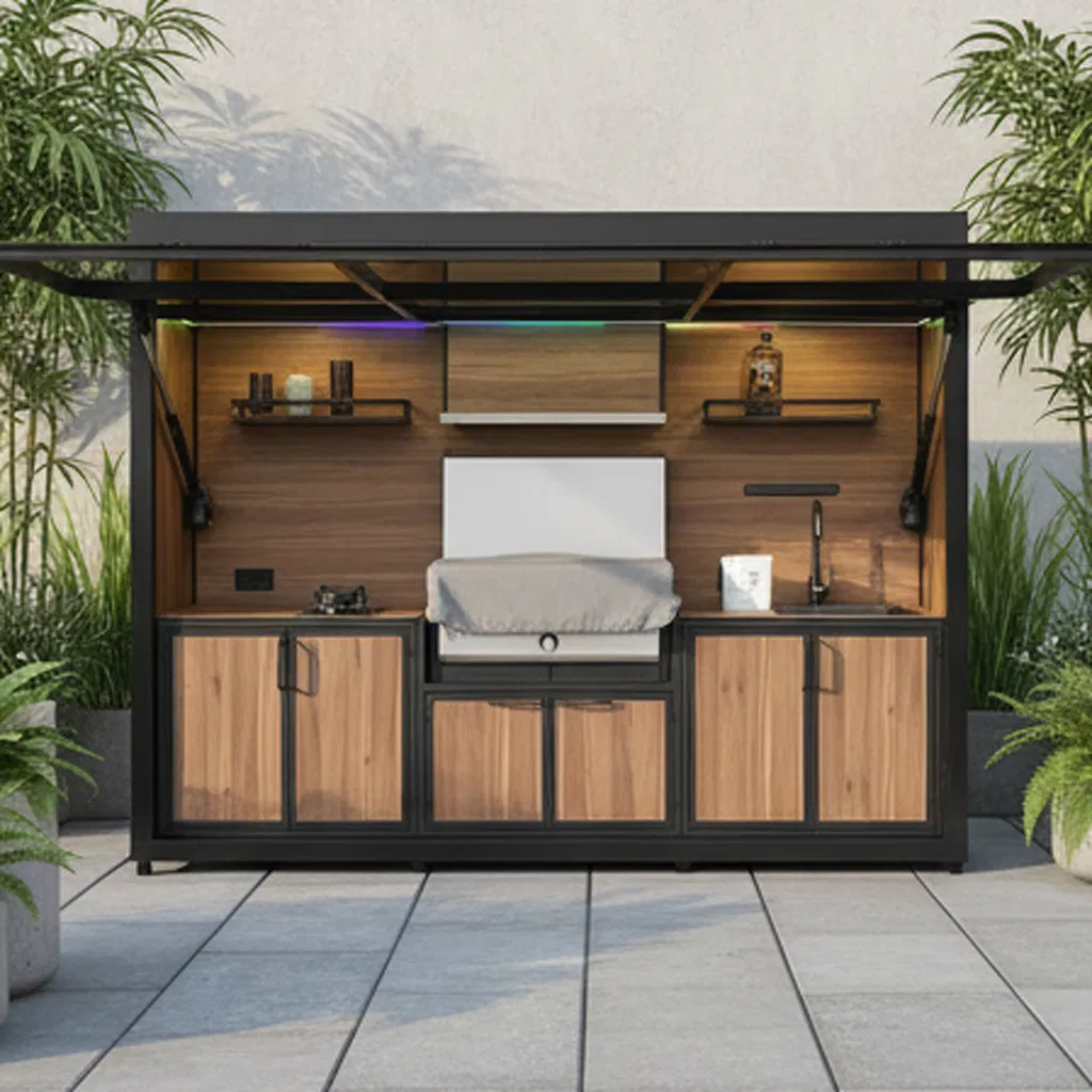 Stainless Steel Cabinet Outdoor Kitchen with Mixer Tap & Electric Sockets