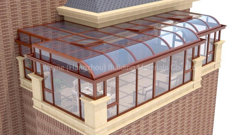 Wood Color Large Size Shaped Glass Roof Aluminum Sunroom