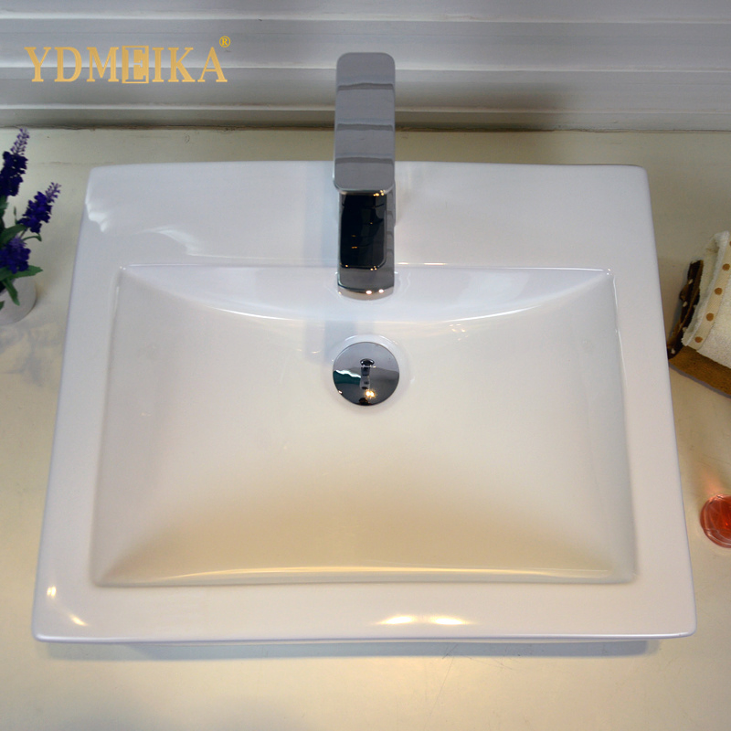 Creativity Vessel Countertop Glossy White Simple Design Ceramic Bathroom Sink Porcelain Corrugated Ware Above Counter Wash Basin